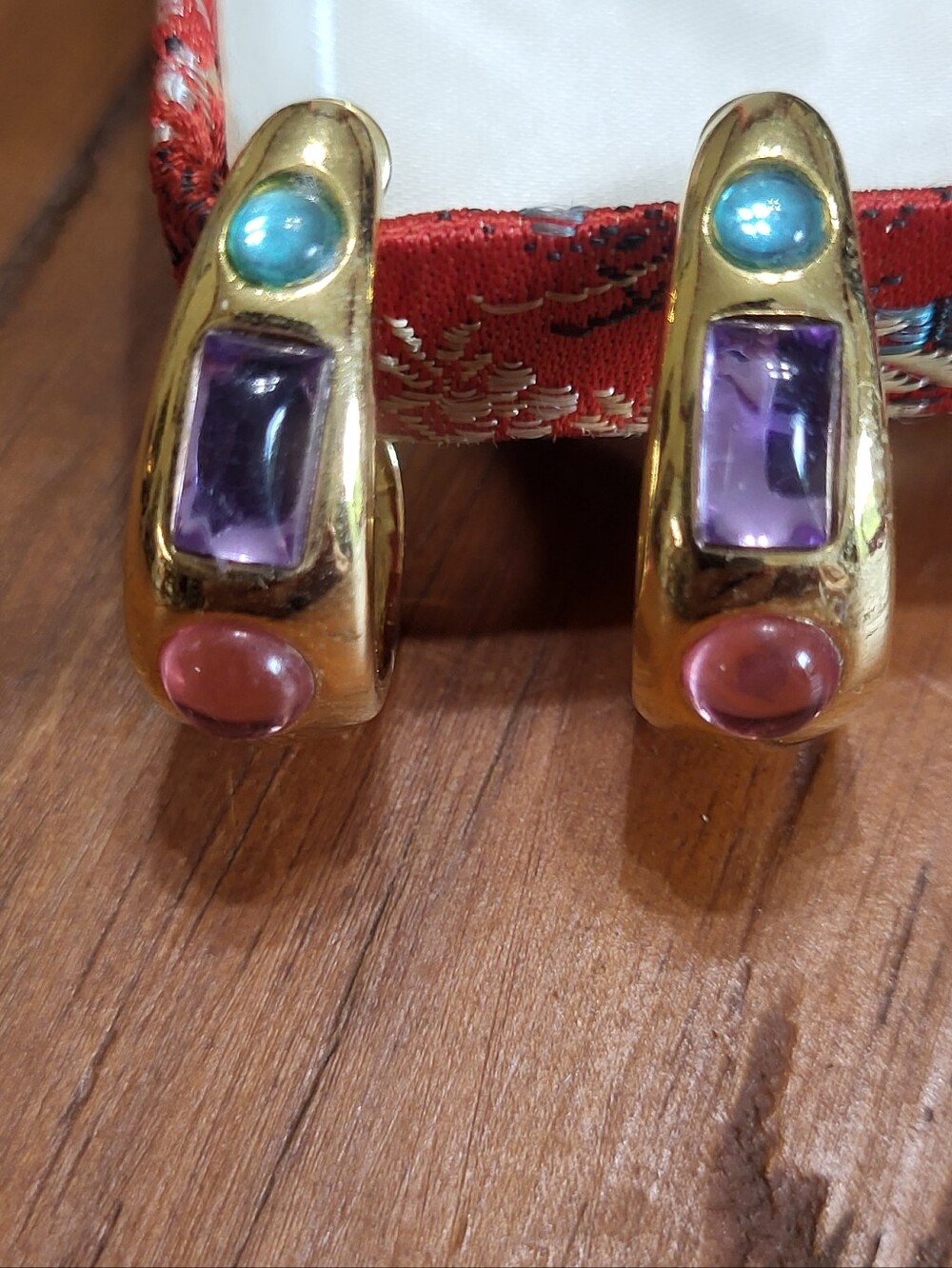 Trifari Gold-Tone Multi-Stone Earrings - Purple, Blue & Pink